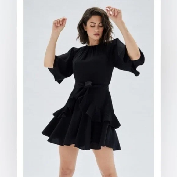NWT MINKPINK X Revolve Fatima Frill Mini Dress Black Size XS - Picture 1 of 11